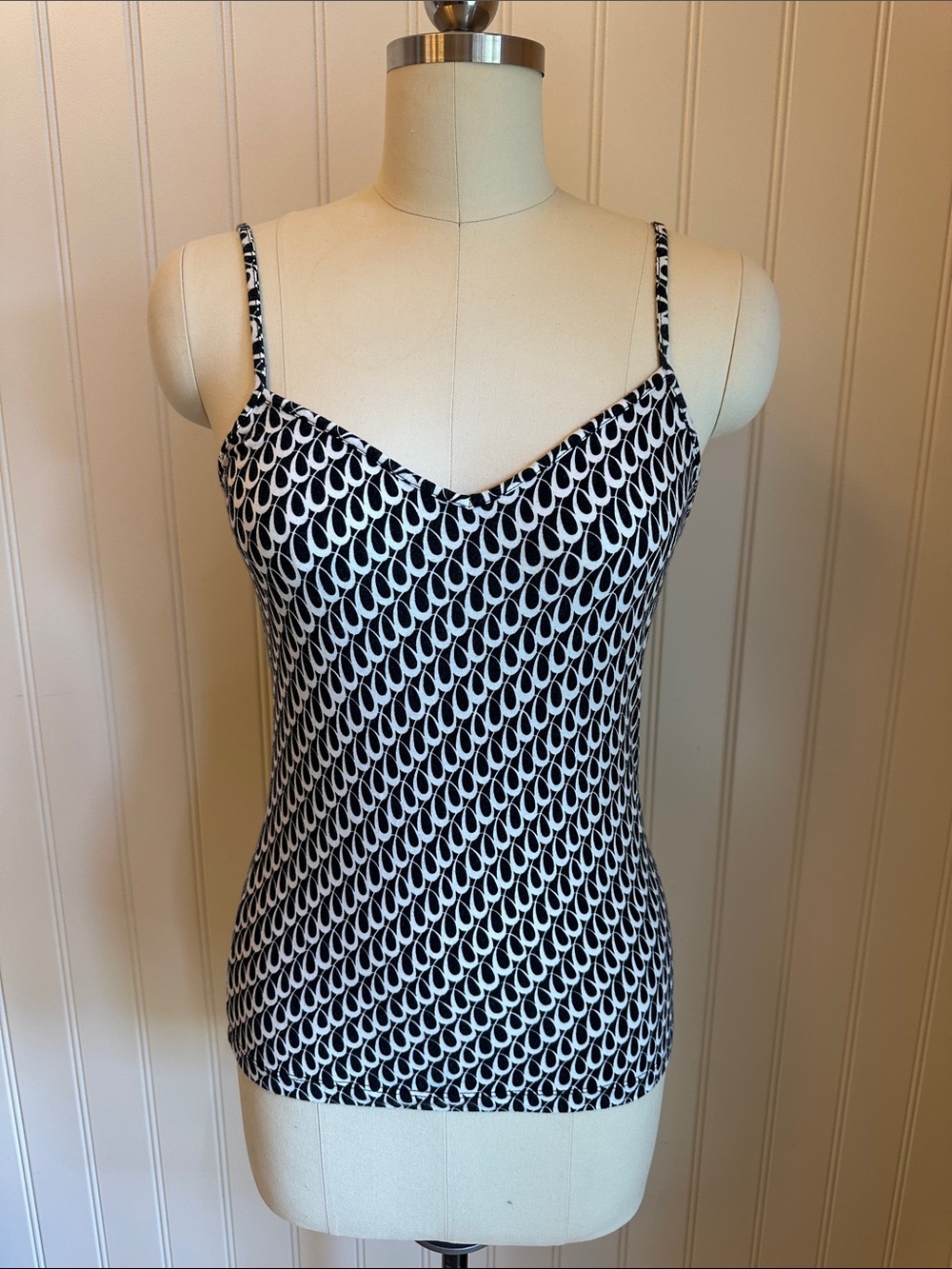 Black & White Patterned Spaghetti Strap Tank Top